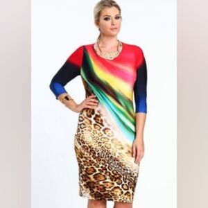 Auditions Bold Animal Print Fitted Long Sleeve Midi Dress Size 1X